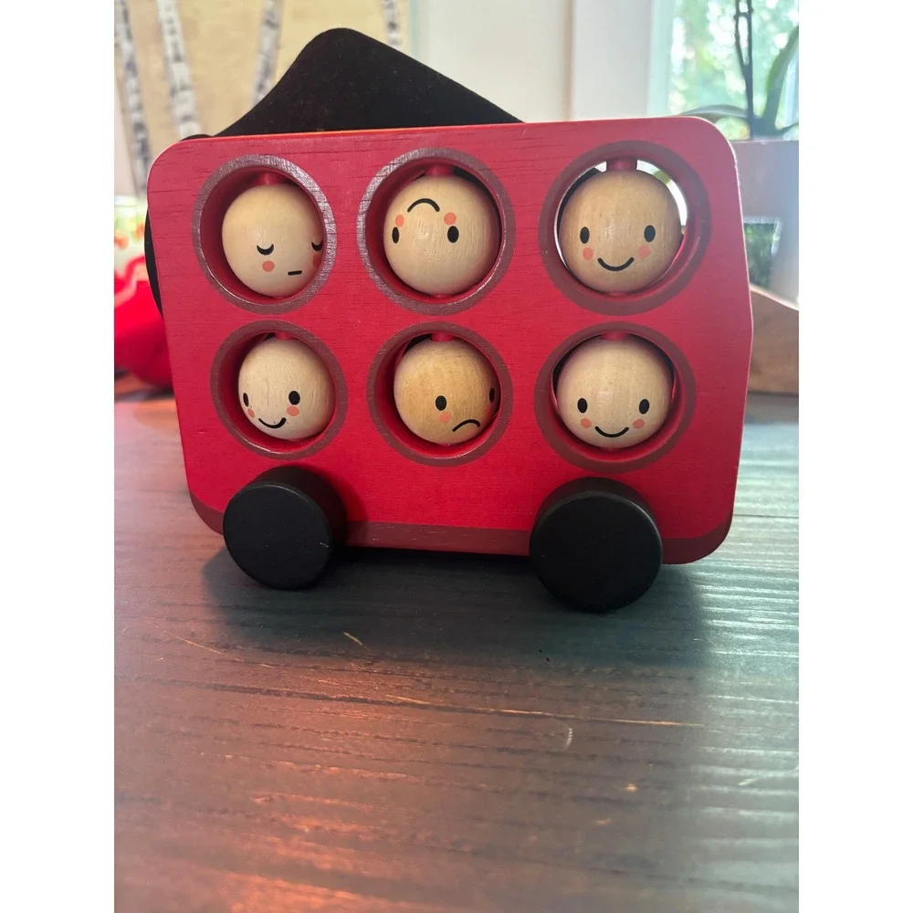 Tender Leaf Toys Wooden London Bus Emotions Spinning Faces Montessori Toy Red